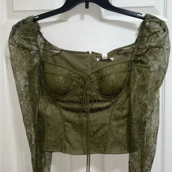 Chelsea & Violet Forest Green Lace Blouse - Picture 1 of 4